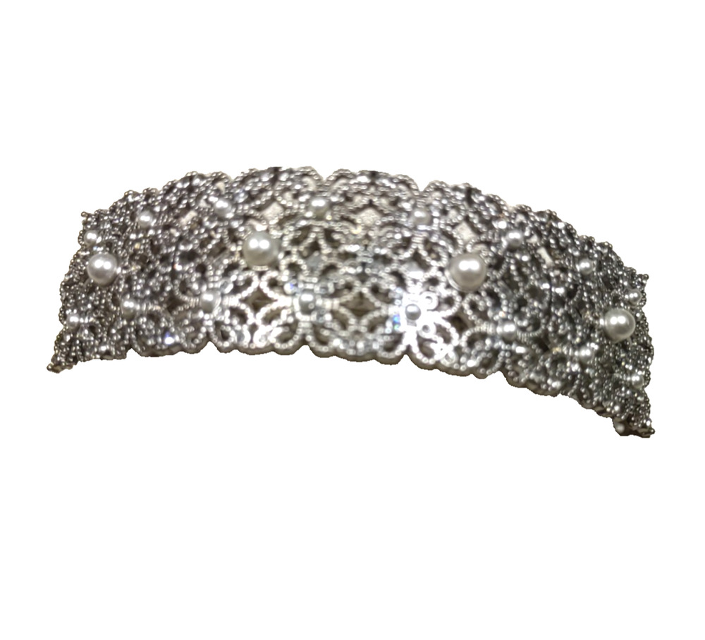 Silver Tone Elegant Hair Barrette Faux Pearl Wedding Prom Dance
